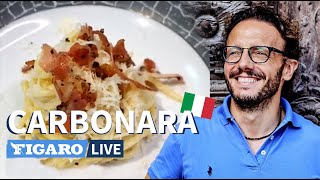 La vraie recette de spaghetti carbonara italienne par le chef Simone Zanoni 👨🏼‍🍳 [upl. by Lavud]