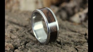 Damascus Steel Ring With Wood Inlay How To [upl. by Ecnerual572]