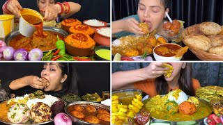 ASMR Eating Different Tips Food  Rice amp Poori With Mutton Masala Curry Egg Masala Chicken Curry [upl. by Stralka]