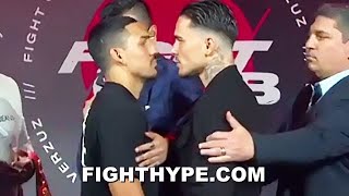 TEOFIMO LOPEZ LOCKS DEATH STARE ON GEORGE KAMBOSOS JR ALL UP IN HIS FACE DURING INTENSE FACE OFF [upl. by Nraa884]