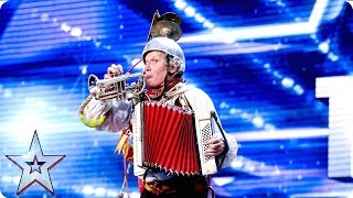 Bill Brookman is a oneman band… on stilts  Week 2 Auditions  Britain’s Got Talent 2016 [upl. by Genet]