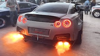 Widebody Nissan GTR Launch Control FLAMES sets off Car Alarm [upl. by Rossuck]