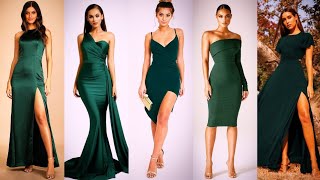 Elegant Emerald Green Dress Party Outfit Ideas  Formal Emerald Dress Ideas  Green Satin Dresses [upl. by Aubrette389]