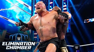 Brock Lesnar counters the Hurt Lock into an F5 WWE Elimination Chamber 2023 highlights [upl. by Joli]