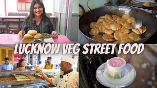 Best LUCKNOW Veg Street Food Part 2  Basket chaat Veg Kebab Kachori Chole Kulfi etc [upl. by Nollat538]