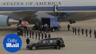 George HW Bushs casket heads to Texas for burial [upl. by Anihpled811]