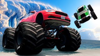 RC CARS vs MONSTER TRUCKS Race Against a FLOOD in BeamNG Drive Mods [upl. by Adnelg702]