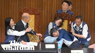 Fight breaks out in Taiwanese parliament over chamber reforms [upl. by Aiuoqes]