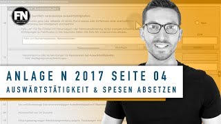 Anlage N 2017 Seite 4 ausfüllen  Auswärtstätigkeit und Spesen absetzen  Steuererklärung Elster [upl. by Annahc]