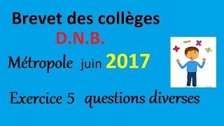 Brevet MATH 2017 Métropole juin  Ex5 Algèbre [upl. by Ferullo87]