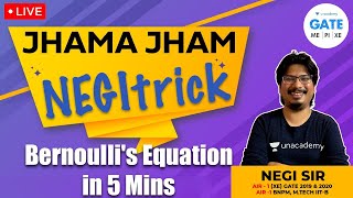 Bernoullis Equation  Fluid Mechanics  Short tricks  NEGI Sir  GATE AIR  1 XE [upl. by Eissak]