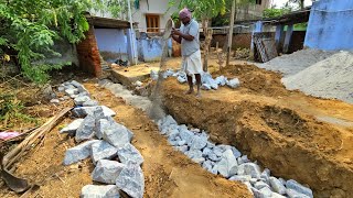 Technology of FoundationNatural Stone Foundation Fillup Complete WorkStone Masonry Basement [upl. by Kilmarx]