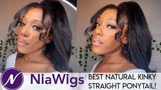 SUPER CUTE HAIRSTYLE USING NIAWIGS KINKY STRAIGHT PONYTAIL  STRAIGHTENED 4C HAIR [upl. by Garzon]