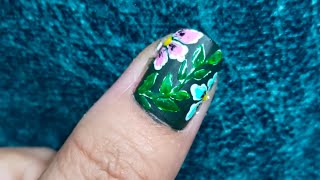 Easy flower leaf nail art💅🏻💅🏻 Aceofarts shortnailartdesign nailart [upl. by Anaihk]