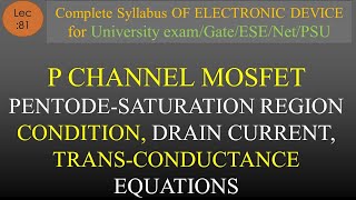 Lec81 Saturation Region of P MOSFET Drain Current Transconductance  EDC  R K Classes  Hindi [upl. by Canon]