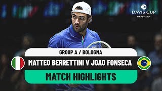 Matteo Berrettini v Joao Fonseca Highlights  Italy v Brazil Davis Cup 2024 Finals Group Stage [upl. by Arluene576]