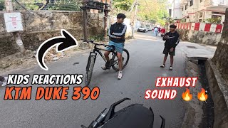 KIDS Reactions 🤘 on my KTM DUKE 390 gen 3 ACRAPOVIC Exhaust Sound ✨❤️ MUST WATCH 😎 [upl. by Kampmann329]