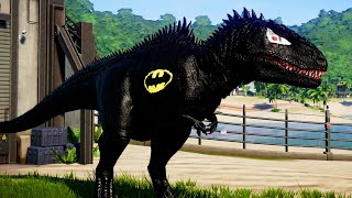 BATMAN giganotosaurus vs indominus rex on island  Dinosaur battle in Jurassic world evolution [upl. by Nylatsirhc875]