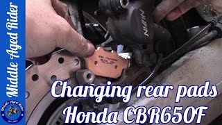 Changing rear brake pads  2015 Honda CBR650F [upl. by Aubrette]