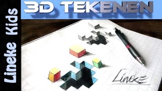 3D tekening GAT tekenen en Kubus in stappen voor beginners [upl. by Francoise]