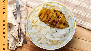 Fettuccine Alfredo Recipe  Chicken Fettuccine Pasta With Alfredo Sauce By Cooking Fusion [upl. by Pinckney]