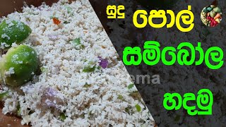 ගමේ රසට සුදු පොල් සම්බෝලය  Sudu Pol Sambola Recipe Sinhala  Ape kema  Cocout Sambal Recipe [upl. by Oidgime]