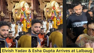 Systumm Elvish Yadav with Esha Gupta arrives to take Blessings of Ganpati Bappa at Lalbaug😍 [upl. by Niabi946]