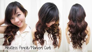 Heatless CurlsWaves l How to Curl Your Hair With Markers amp Pencils l No Heat CurlyWavy Hair [upl. by Lleroj]