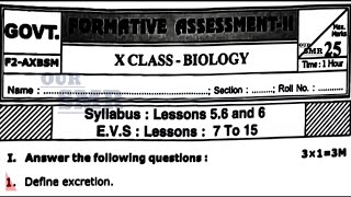 10th class Biology formative assessment 2 question paper new syllabus NCERT syllabus model paper [upl. by Yentroc593]