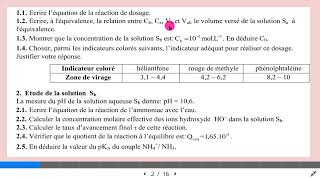 dosage acido basique étude dune solution aqueuse damomoniac [upl. by Sager699]