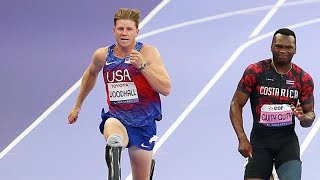 Hunter Woodhall shares moving message after not medaling in first Paralympics event [upl. by Gruchot109]