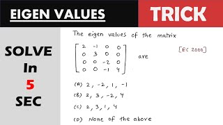 TRICK to find Eigen values of a Matrix [upl. by Venuti14]