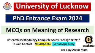 Meaning Of Research PhD Entrance Exam University of Lucknow 2024 [upl. by Ready]