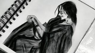 Charcoal drawing easy 🤍 Esay drawing  Women drawing easy🥳 [upl. by Airenahs298]