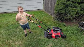 Our New Lawnmower  Yard Work videos for kids [upl. by Koller]