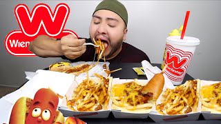 HUGE WIENERSCHNITZEL MUKBANG Cheesy Chili Cheese Fries Chili Cheese Dogs [upl. by Thedrick]