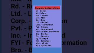 Common English Abbreviations used [upl. by Datnow]