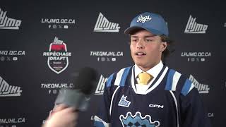 2024 QMJHL Draft  Jayden Plouffe after being drafted by the Chicoutimi Saguenéens [upl. by Artemahs]