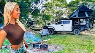 CAMPING ALONE IN NATURE 🏕️ waterfalls the bluest lake and a campground to myself [upl. by Estele]