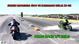 Suzuki Hayabusa 1300 vs Kawasaki Ninja ZX6R motorcycle drag race 14 mile🚦🏍  4K UHD [upl. by Anselmo]