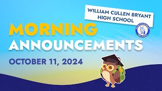 Bryant Morning Announcements Friday October 11 2024 [upl. by Cristabel820]