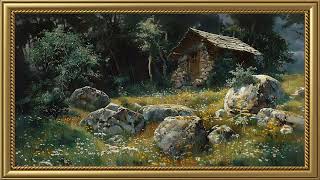 Vintage Old Stone House Painting  Gold Frame TV Art Screensaver for TV Wallpaper [upl. by Phillips384]