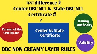 OBC NCL CERTIFICATE RULES  CENTER AND STATE OBC NCL CERTIFICATE में क्या DIFFERENCE है [upl. by Newkirk]