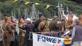 Fowey Regatta 2014 Flaming boatFowey Town Band [upl. by Kcyrred100]