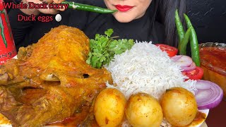 ASMR EATING WHOLE DUCK CURRYDUCK EGGSRICEGREEN CHILLI FOOD EATING VIDEOS [upl. by Alexei]