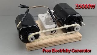 I Make 220V 35000W Free Generator With Two Sewing Machine Motor [upl. by Yelrebma]