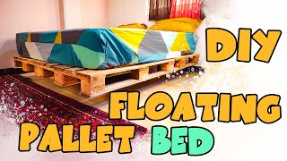 Floating Pallet Bed frame DIY  BUILD A QUEEN SIZE PALLET BED  PALLET BED  FLOATING BED [upl. by Hillari]