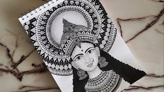 How to draw Mandala art of Hindu Goddess  Maa Saraswati  Zentangle Doodle art  Navaratri  Durga [upl. by Ahsin]