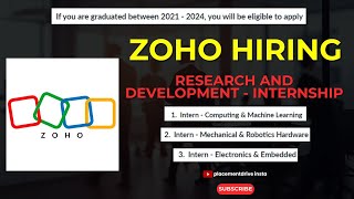 Research amp Development Internship Opportunities at Zoho  Apply Now  2024 [upl. by Boatwright763]