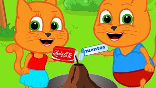 Cats Family in English  Mentos vs Cola Cartoon for Kids [upl. by Asil]